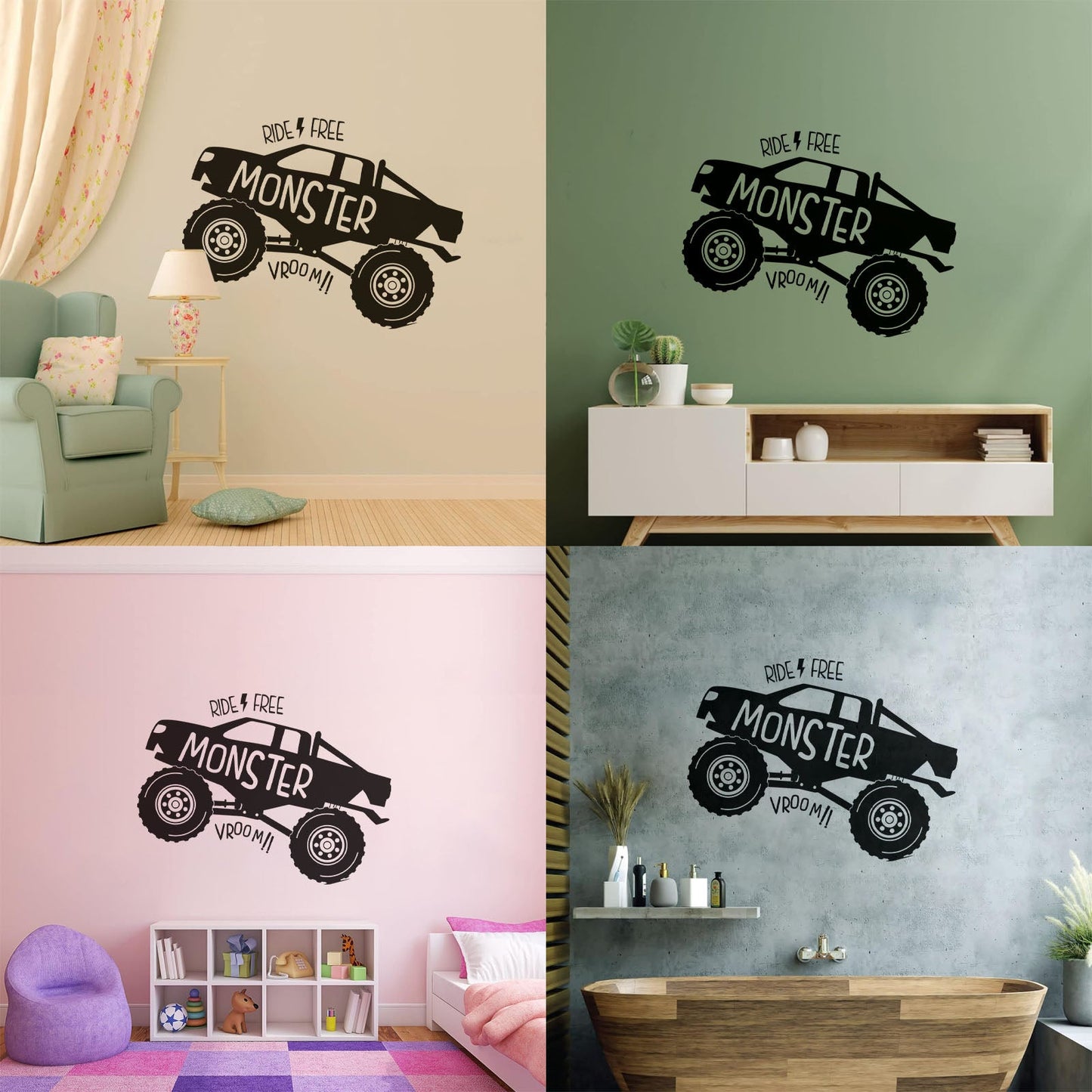 Monster Truck Car Vehicles Ride Big Auto Boys Vinyl Art Sticker Self Adhesive