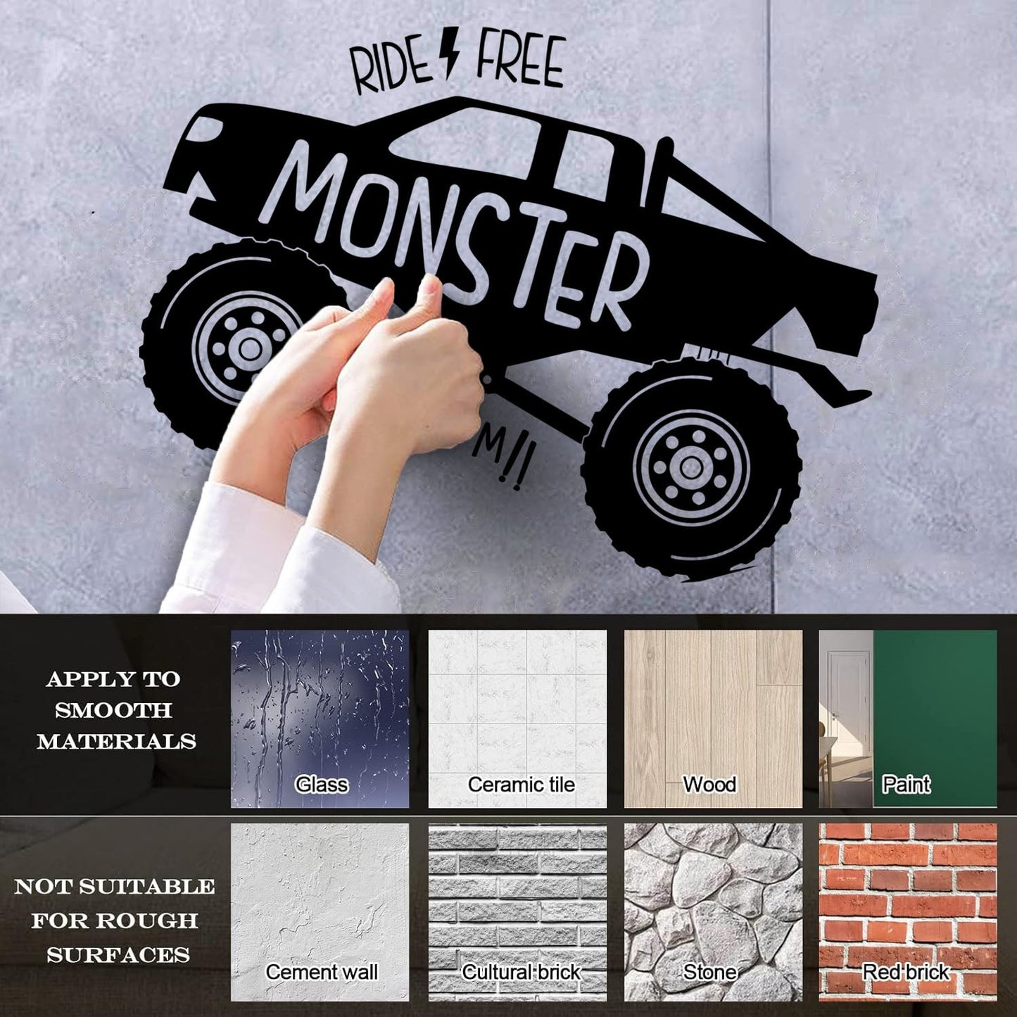 Monster Truck Car Vehicles Ride Big Auto Boys Vinyl Art Sticker Self Adhesive