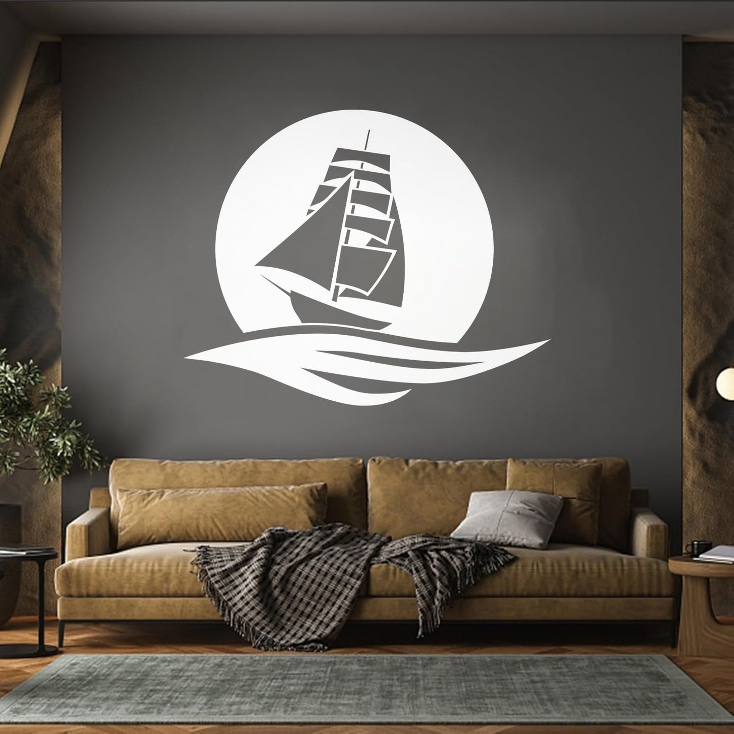 Sea Boat Moon Wave Ocean Marine Wall Stickers Paster Paper It Won'T Fall Off