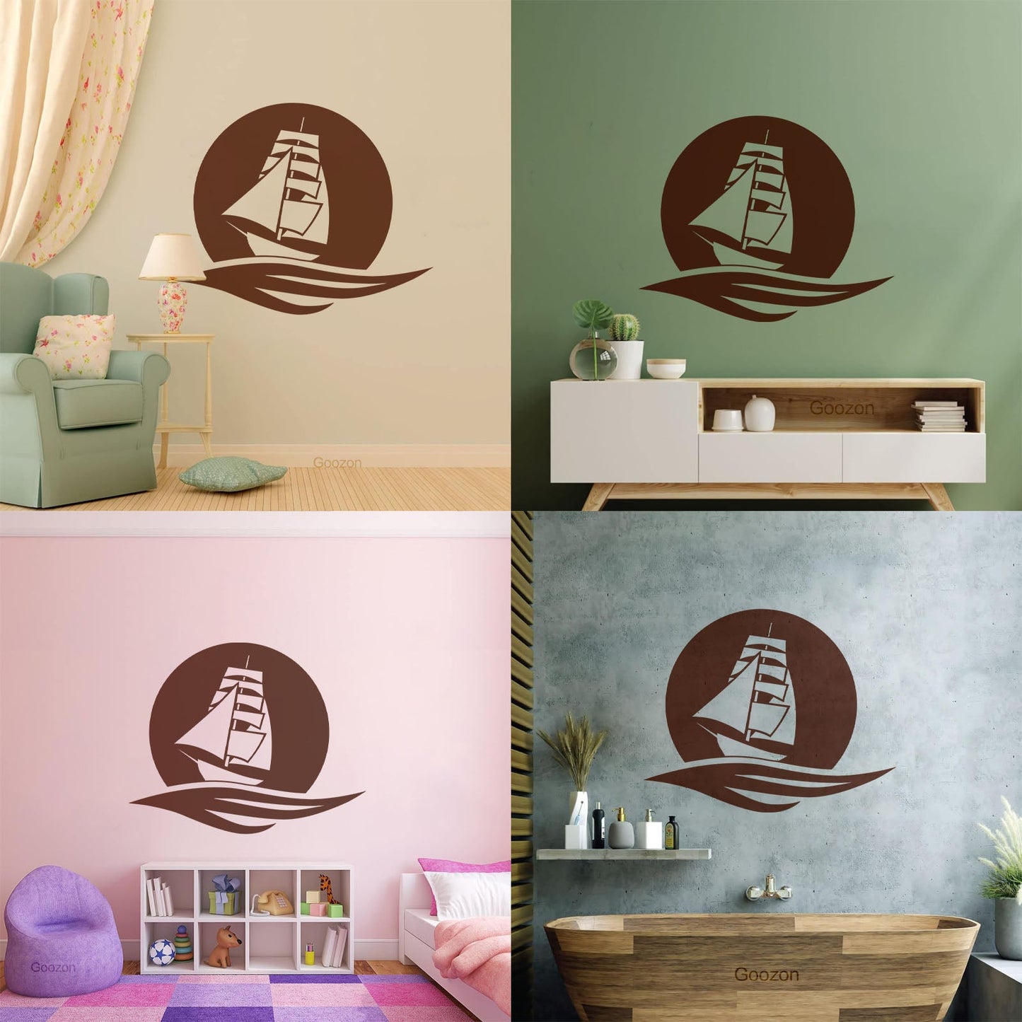 Sea Boat Moon Wave Ocean Marine Wall Stickers Paster Paper It Won'T Fall Off
