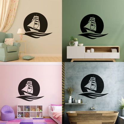 Sea Boat Moon Wave Ocean Marine Wall Stickers Paster Paper It Won'T Fall Off