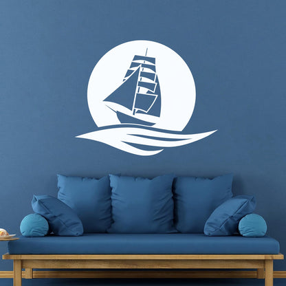 Sea Boat Moon Wave Ocean Marine Wall Stickers Paster Paper It Won'T Fall Off