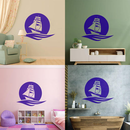 Sea Boat Moon Wave Ocean Marine Wall Stickers Paster Paper It Won'T Fall Off