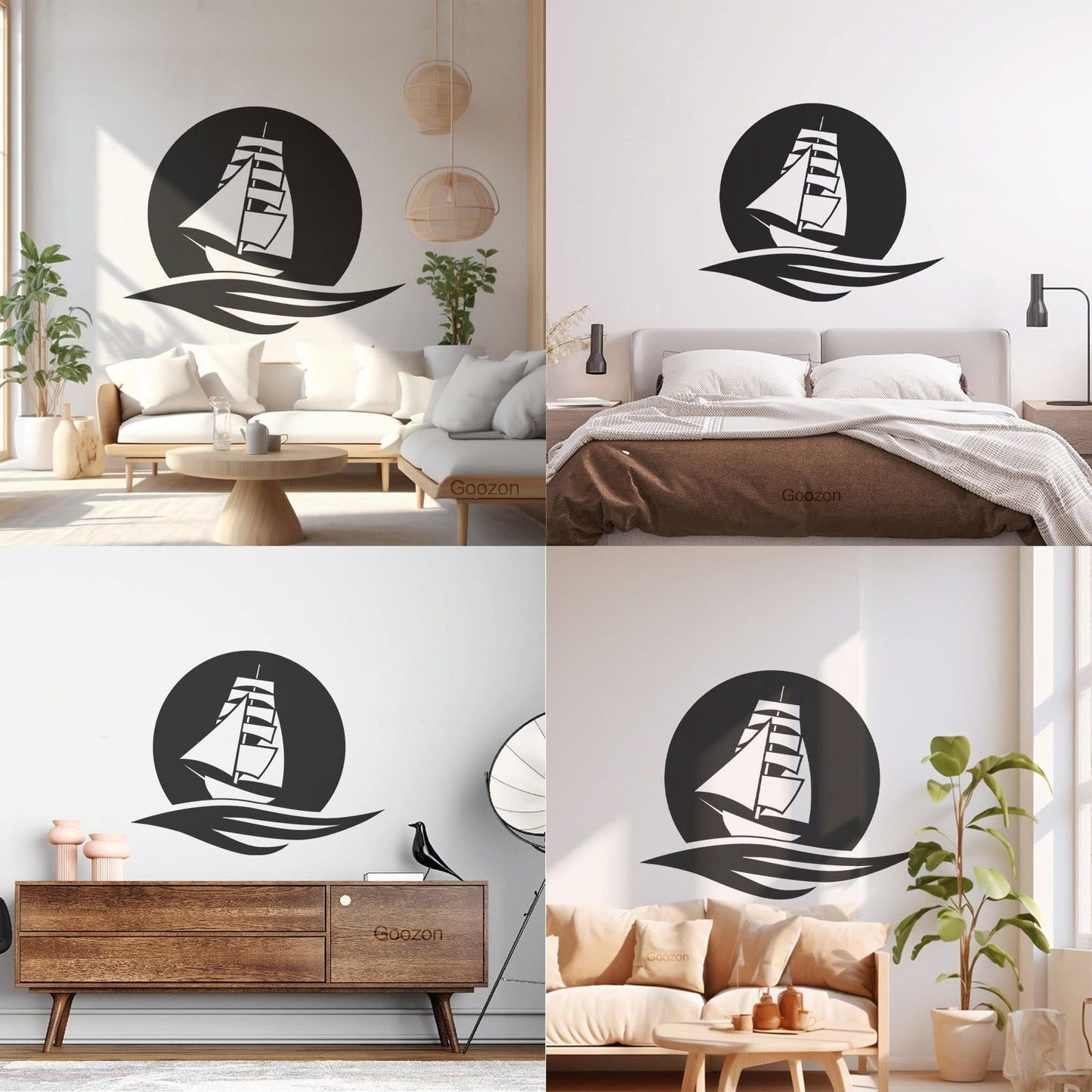 Sea Boat Moon Wave Ocean Marine Wall Stickers Paster Paper It Won'T Fall Off