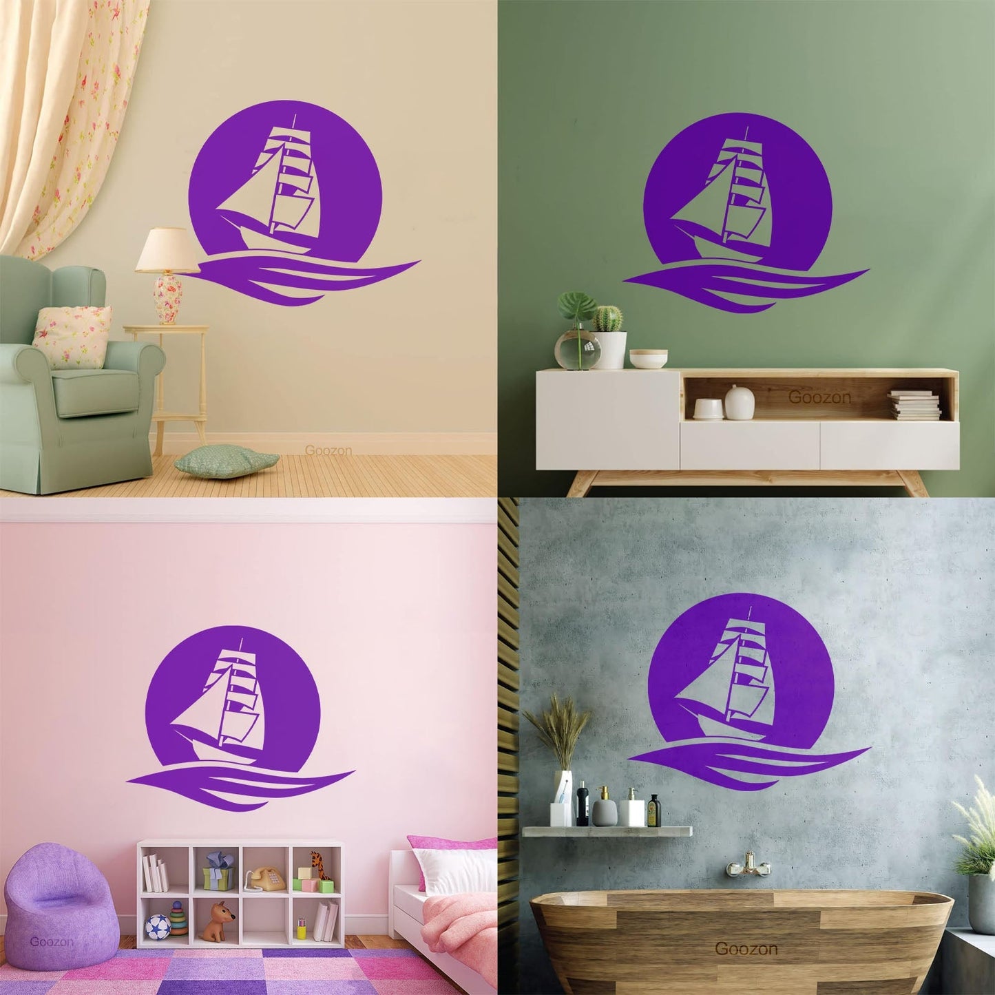 Sea Boat Moon Wave Ocean Marine Wall Stickers Paster Paper It Won'T Fall Off