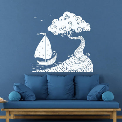 Wall Vinyl Sticker Decor Seascape Sea Ship Boat Nautical Island Personalized Customization
