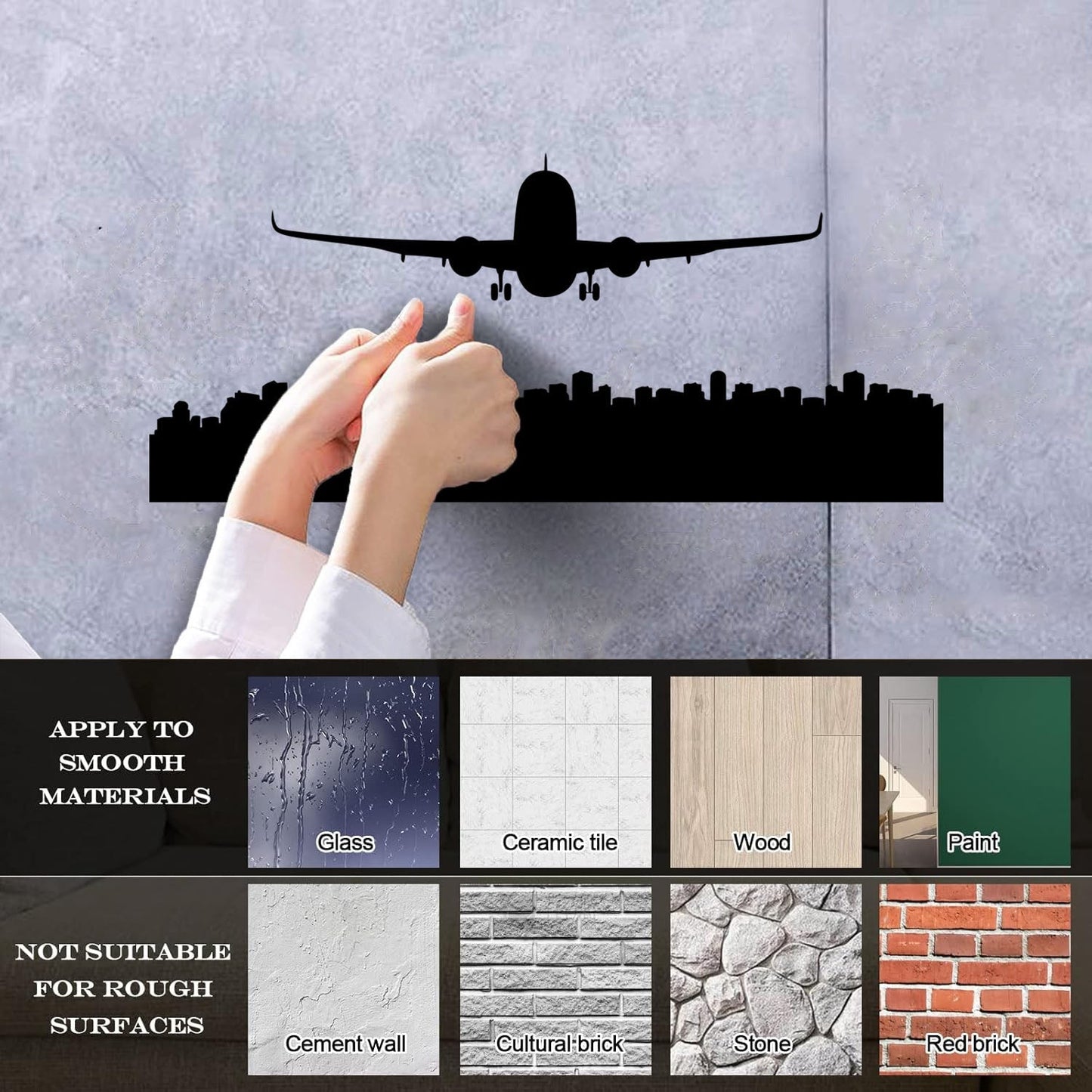 Skyscraper Skyline City Country Silhouette Airplane Plane Lettering Decals Glass Stickers