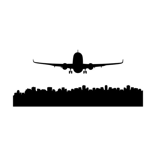 Skyscraper Skyline City Country Silhouette Airplane Plane Lettering Decals Glass Stickers
