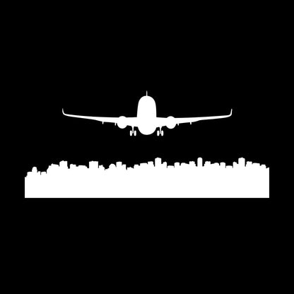 Skyscraper Skyline City Country Silhouette Airplane Plane Lettering Decals Glass Stickers