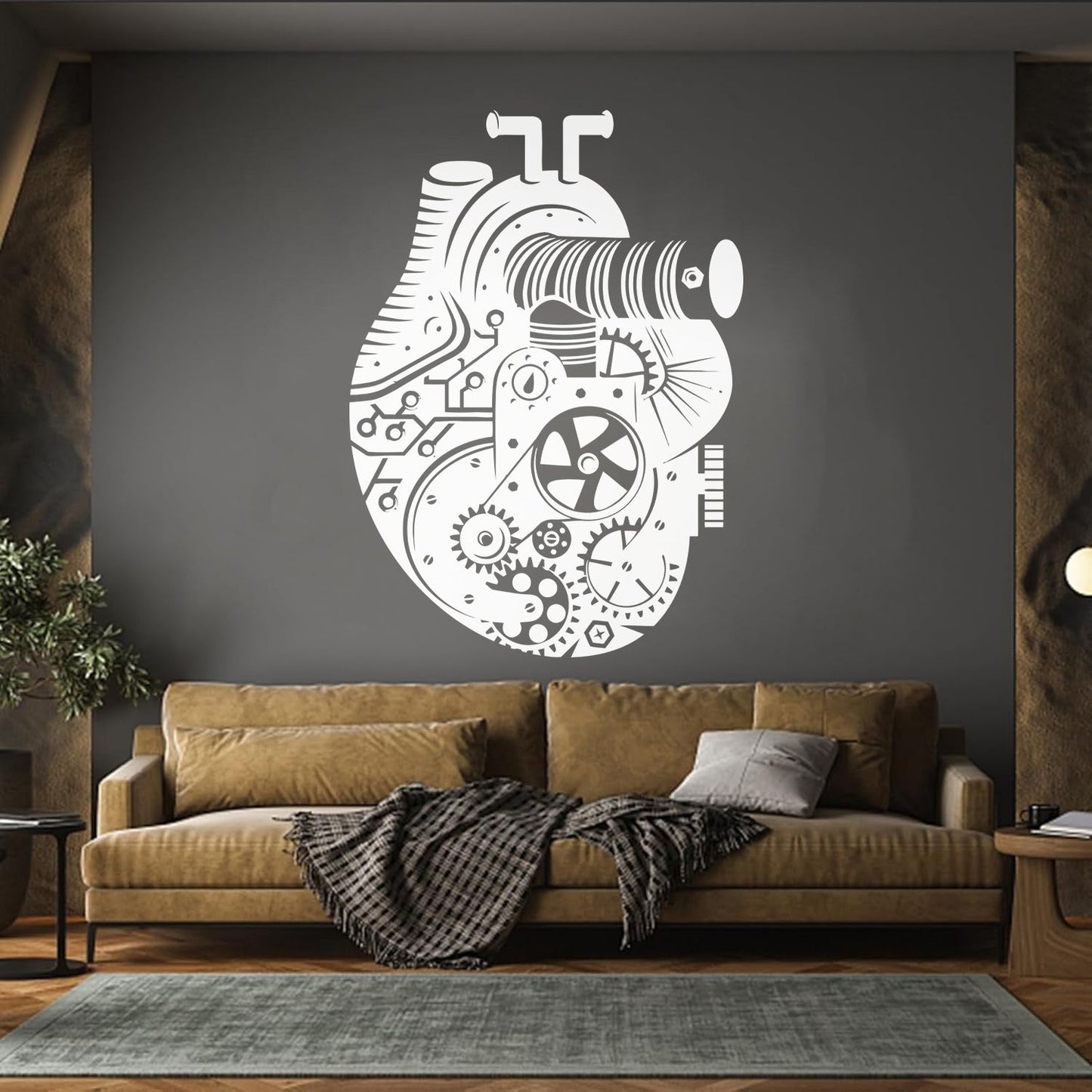 Vinyl Wall Stickers Steampunk Style Mechanical Heart Gears Self Adhesive