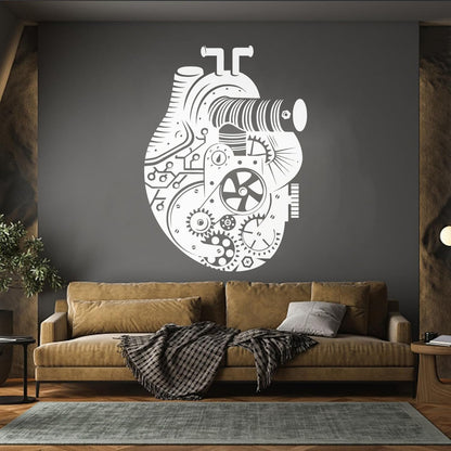 Vinyl Wall Stickers Steampunk Style Mechanical Heart Gears Self Adhesive