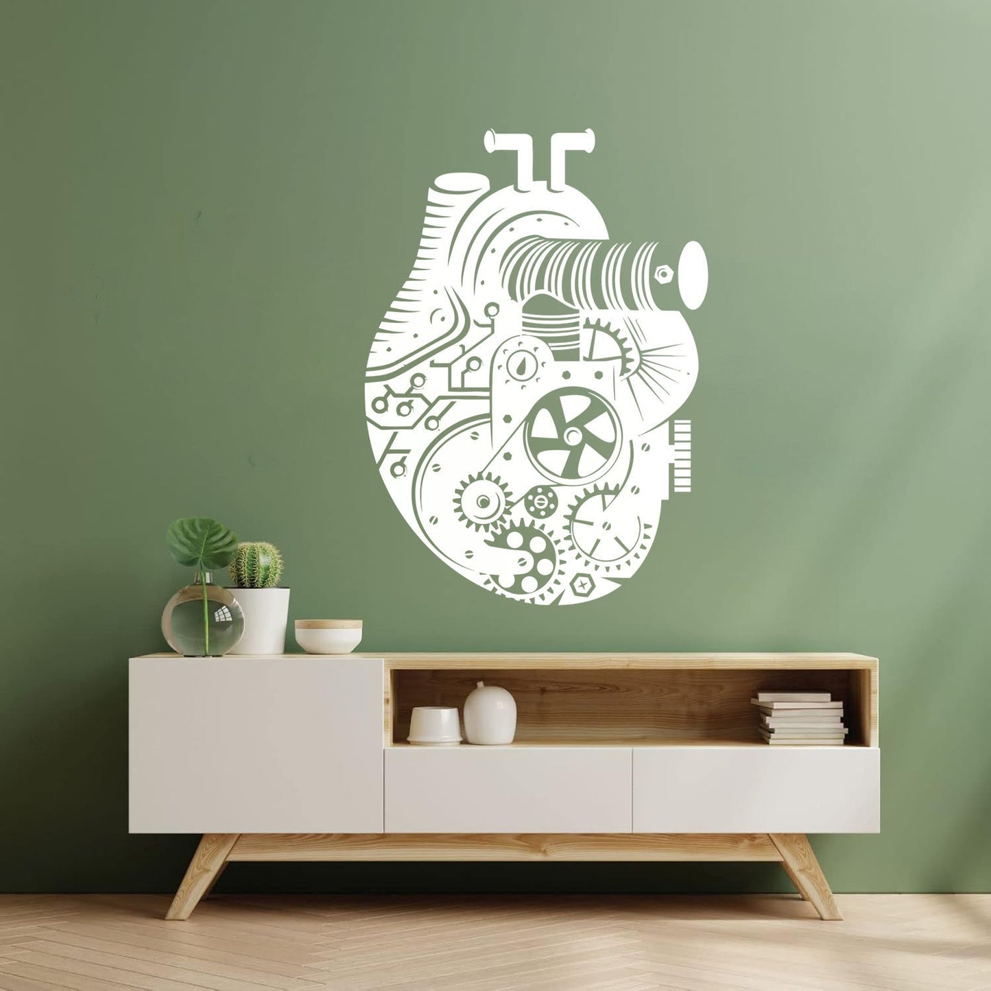 Vinyl Wall Stickers Steampunk Style Mechanical Heart Gears Self Adhesive