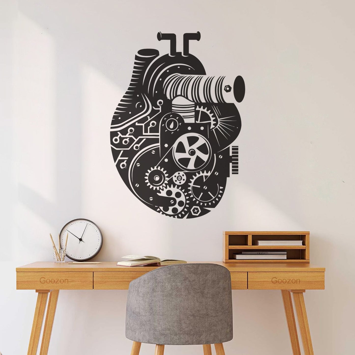Vinyl Wall Stickers Steampunk Style Mechanical Heart Gears Self Adhesive