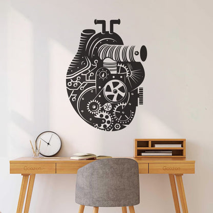 Vinyl Wall Stickers Steampunk Style Mechanical Heart Gears Self Adhesive