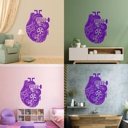 Vinyl Wall Stickers Steampunk Style Mechanical Heart Gears Self Adhesive