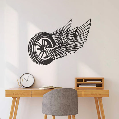 Wheel Wings Driver Car Auto Repair Garage Lettering Stickers Art Decoration