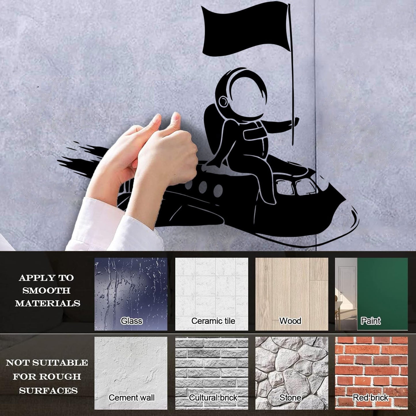 Wall Vinyl Sticker Decor Astronaut Flying Space Rocket Universe Self Adhesive