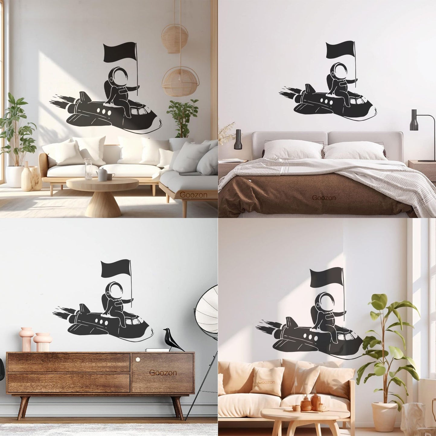 Wall Vinyl Sticker Decor Astronaut Flying Space Rocket Universe Self Adhesive
