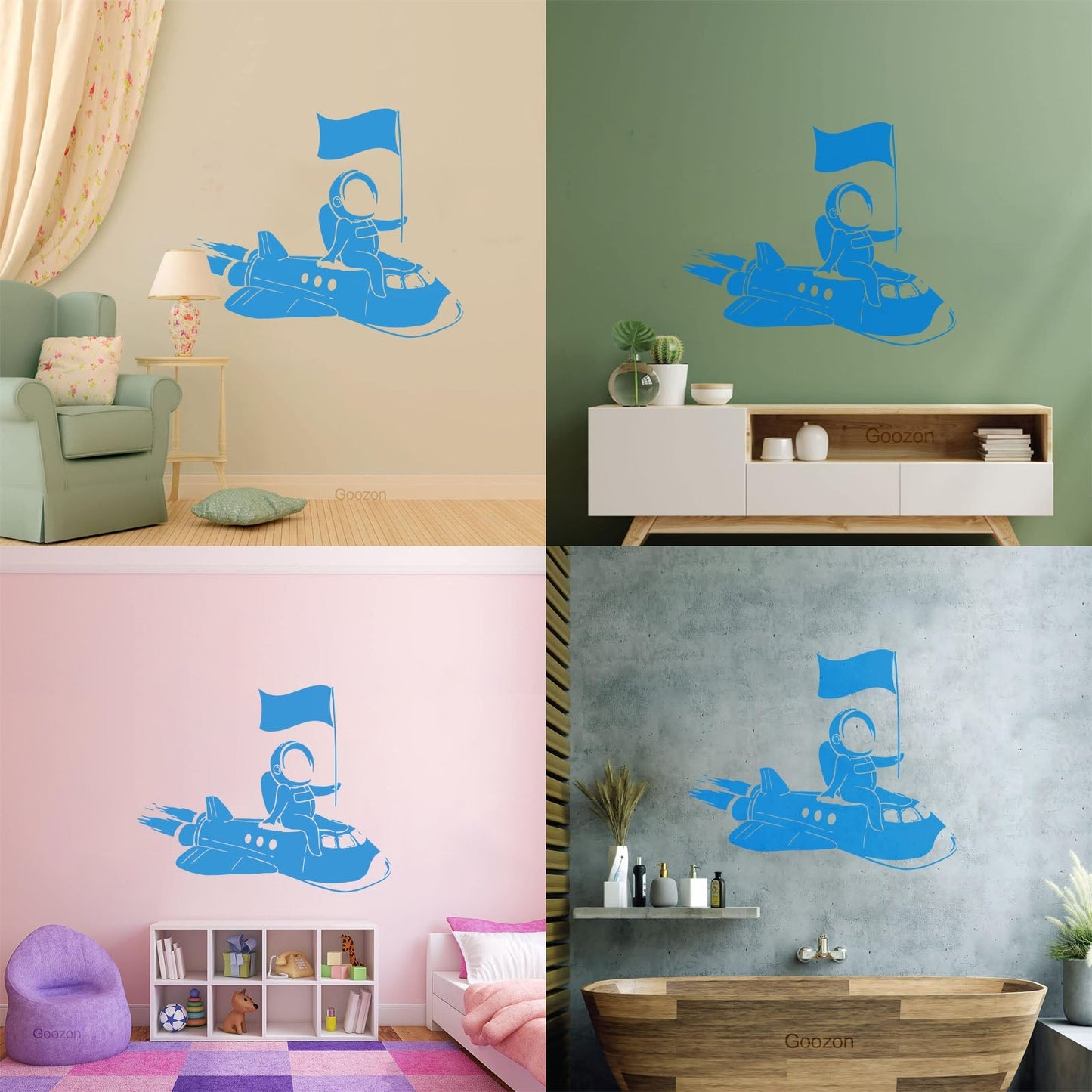 Wall Vinyl Sticker Decor Astronaut Flying Space Rocket Universe Self Adhesive