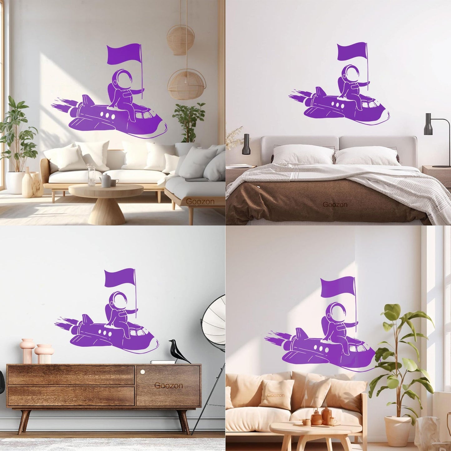 Wall Vinyl Sticker Decor Astronaut Flying Space Rocket Universe Self Adhesive