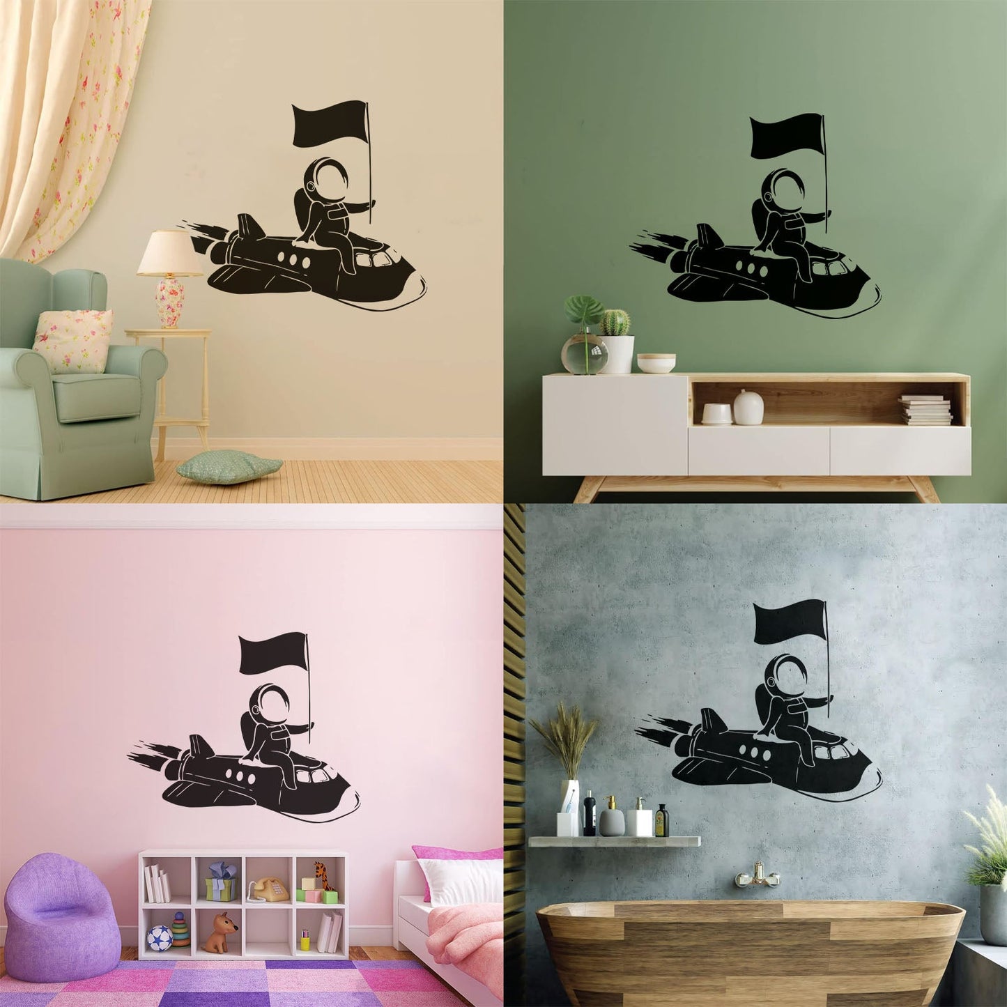 Wall Vinyl Sticker Decor Astronaut Flying Space Rocket Universe Self Adhesive