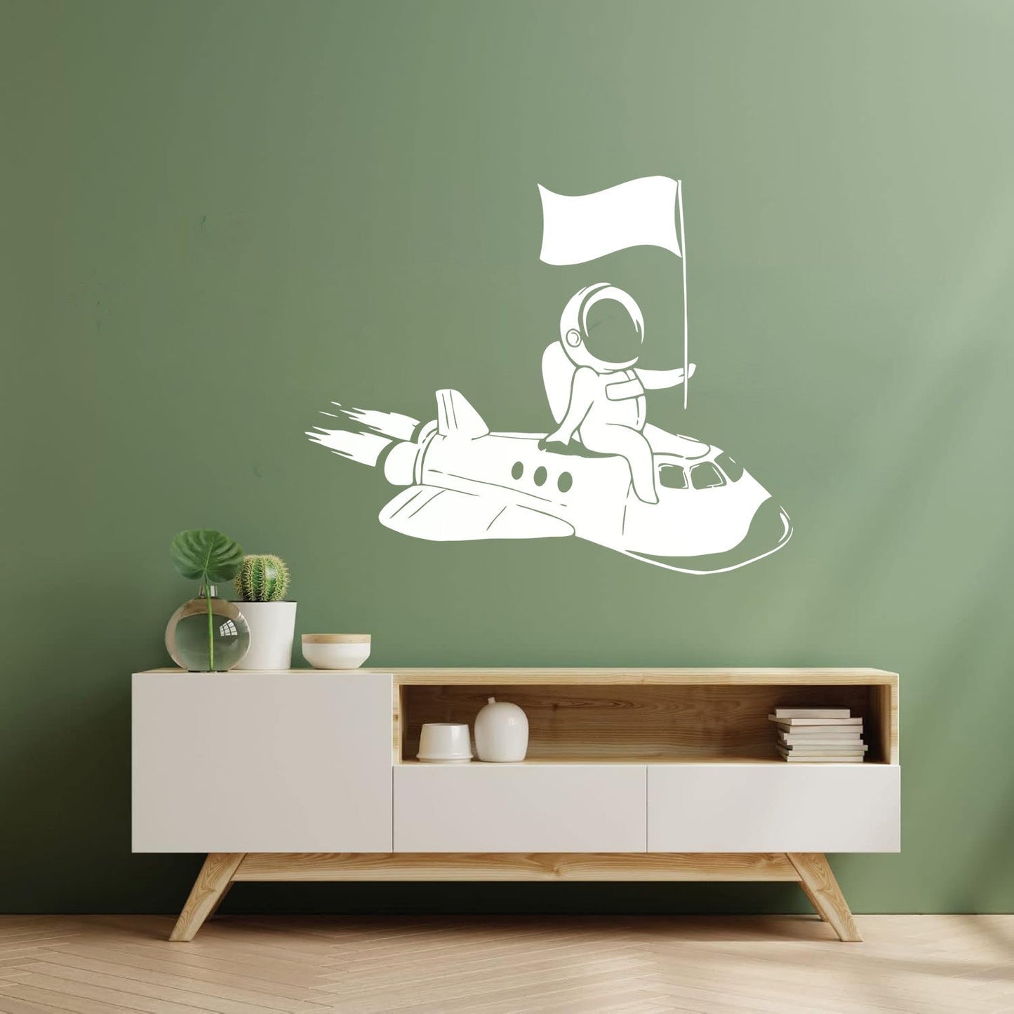 Wall Vinyl Sticker Decor Astronaut Flying Space Rocket Universe Self Adhesive