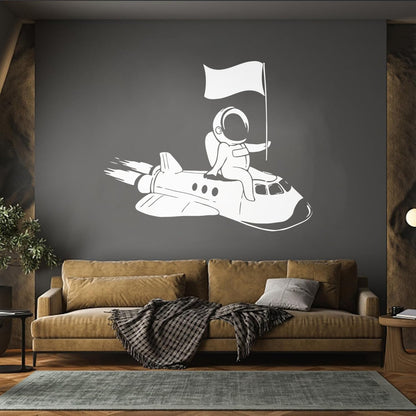 Wall Vinyl Sticker Decor Astronaut Flying Space Rocket Universe Self Adhesive