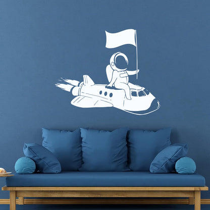 Wall Vinyl Sticker Decor Astronaut Flying Space Rocket Universe Self Adhesive