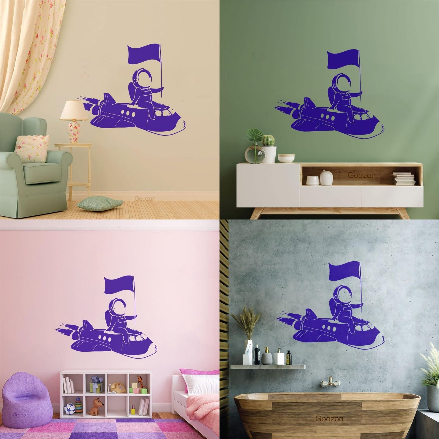 Wall Vinyl Sticker Decor Astronaut Flying Space Rocket Universe Self Adhesive