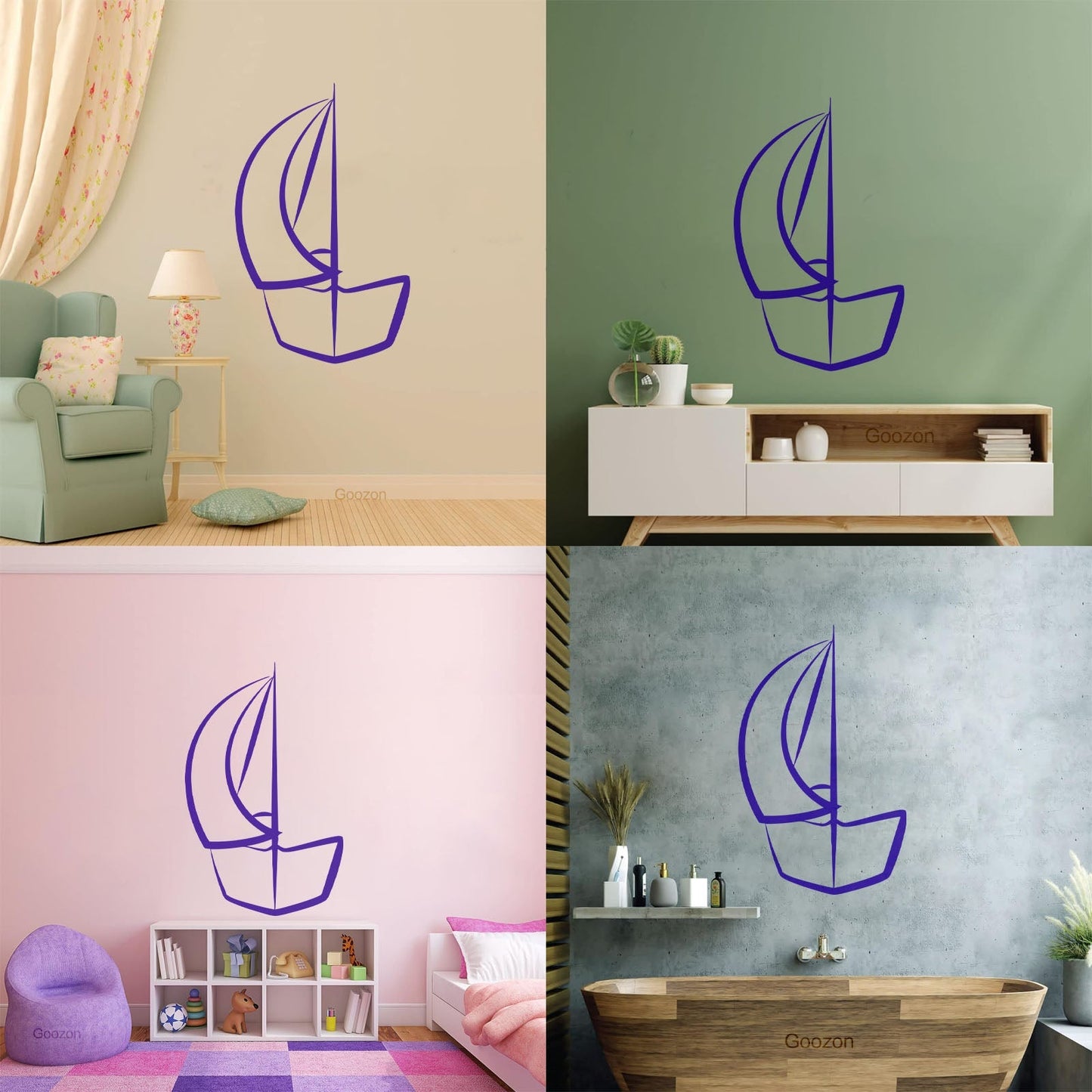 Boat Sailboat Ship Silhouette Sea Ocean Wall Stickers Multi Color Selection