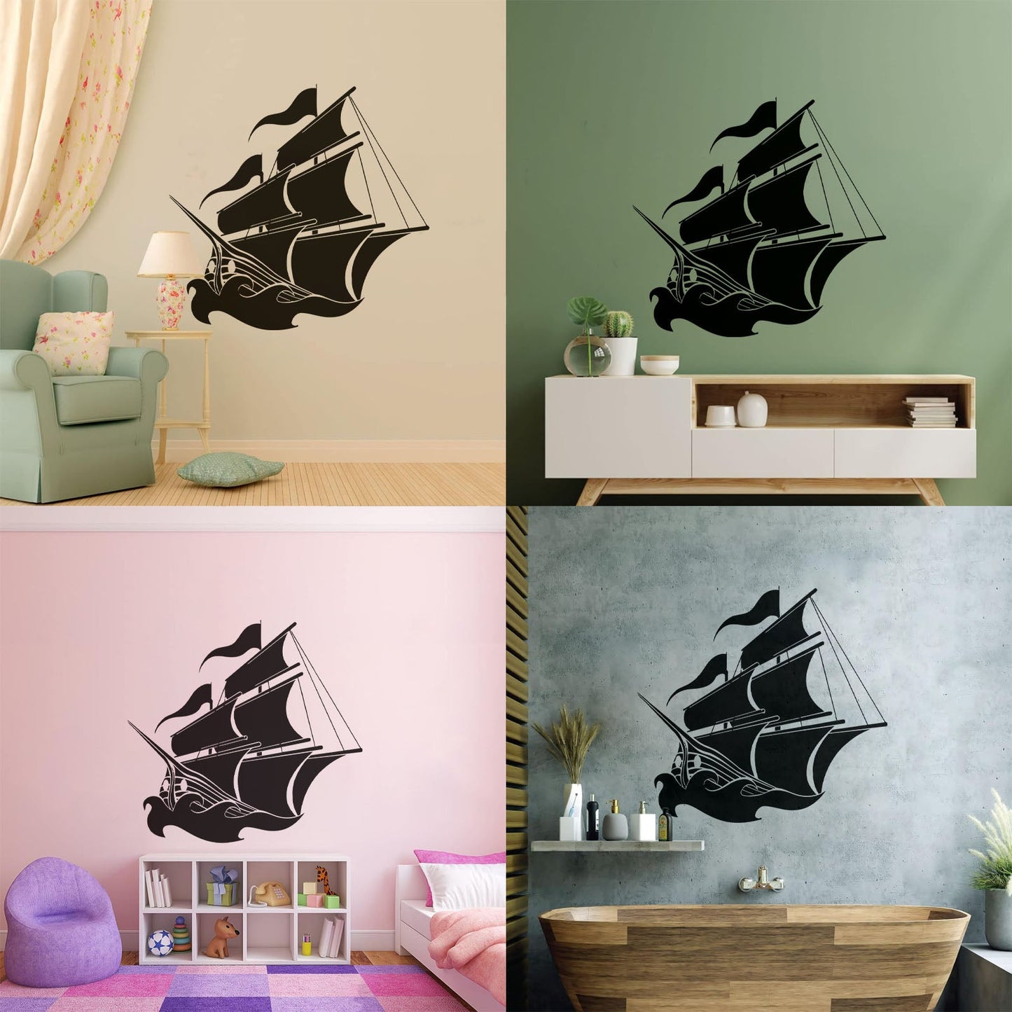 Ship Sails Sea Ocean Fine Carving Decals Self Adhesive