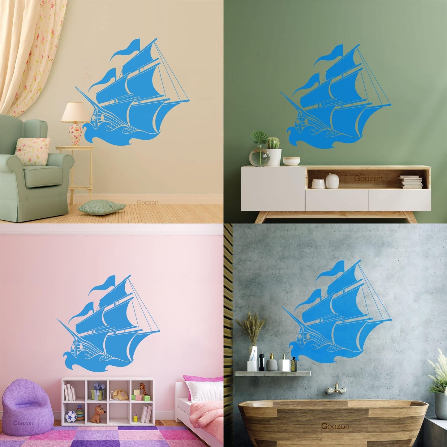Ship Sails Sea Ocean Fine Carving Decals Self Adhesive