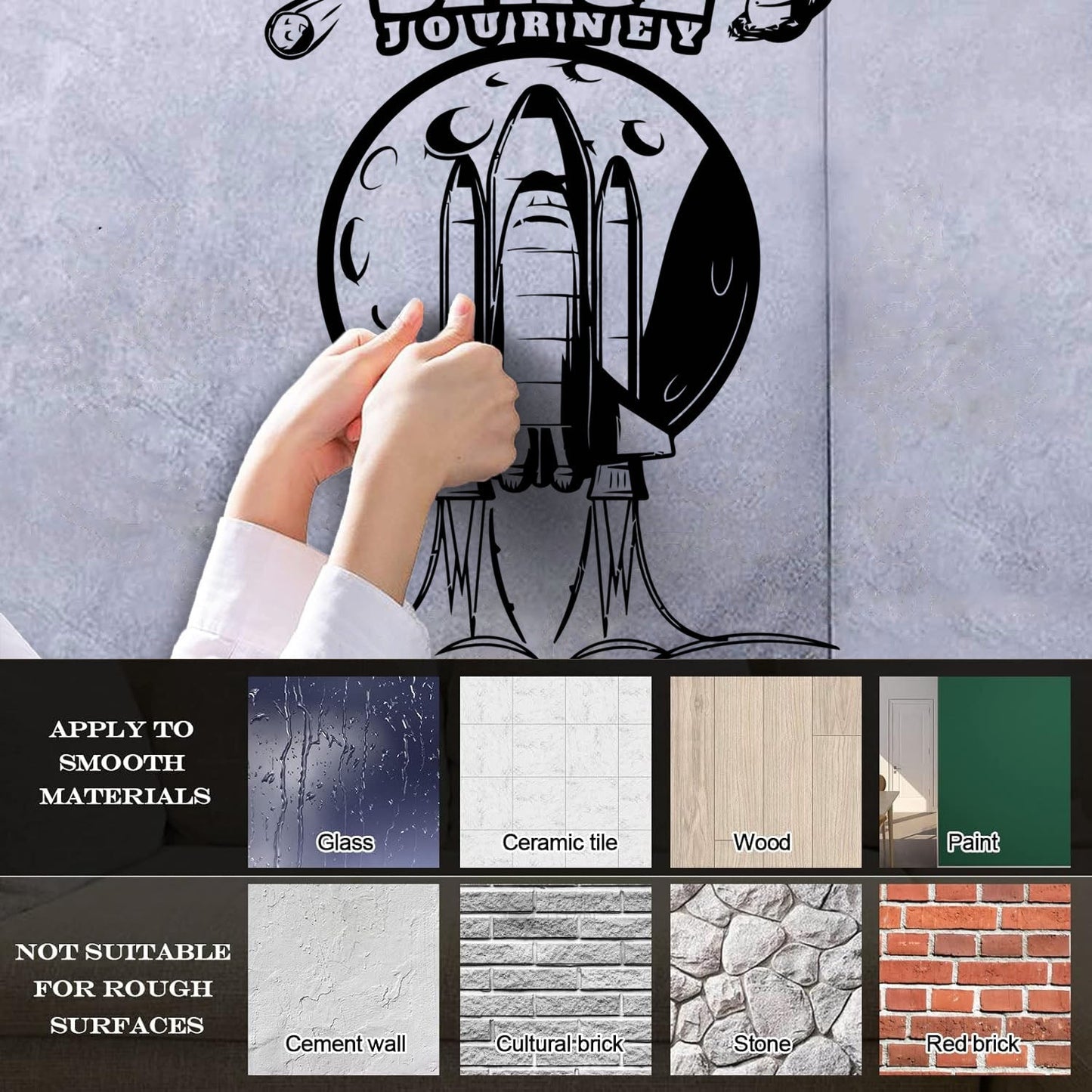 Lettering Decals Space Rocket Earth Moon Flight Planets Equipped With Transfer Film Kit