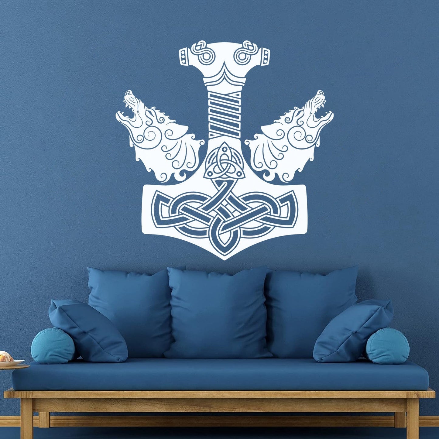 Wall Decals Pvc Celtic Ornament Viking Sword Handle Two Wolf Heads Multi Color Selection