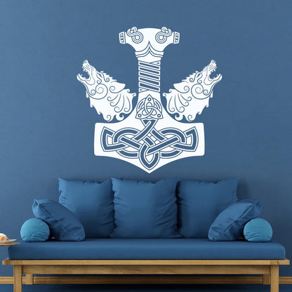 Wall Decals Pvc Celtic Ornament Viking Sword Handle Two Wolf Heads Multi Color Selection