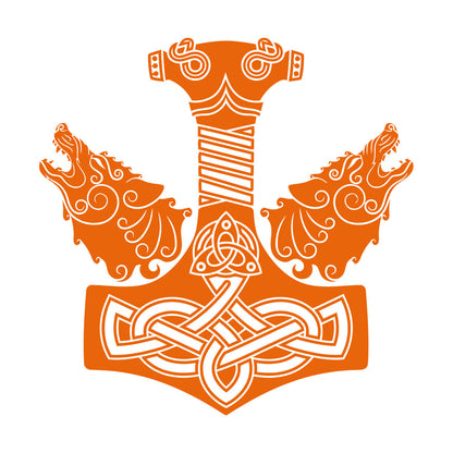 Wall Decals Pvc Celtic Ornament Viking Sword Handle Two Wolf Heads Multi Color Selection