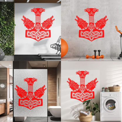 Wall Decals Pvc Celtic Ornament Viking Sword Handle Two Wolf Heads Multi Color Selection