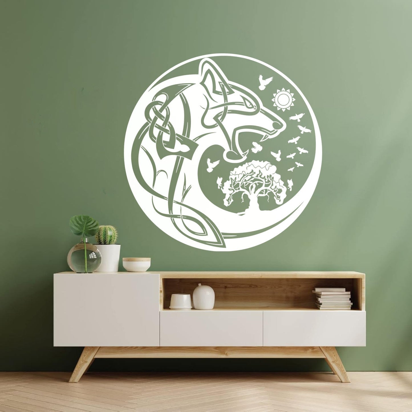 Celtic Symbols Wolf Tree Birds Patterns Sun Fine Carving Stickers Wall Beautification