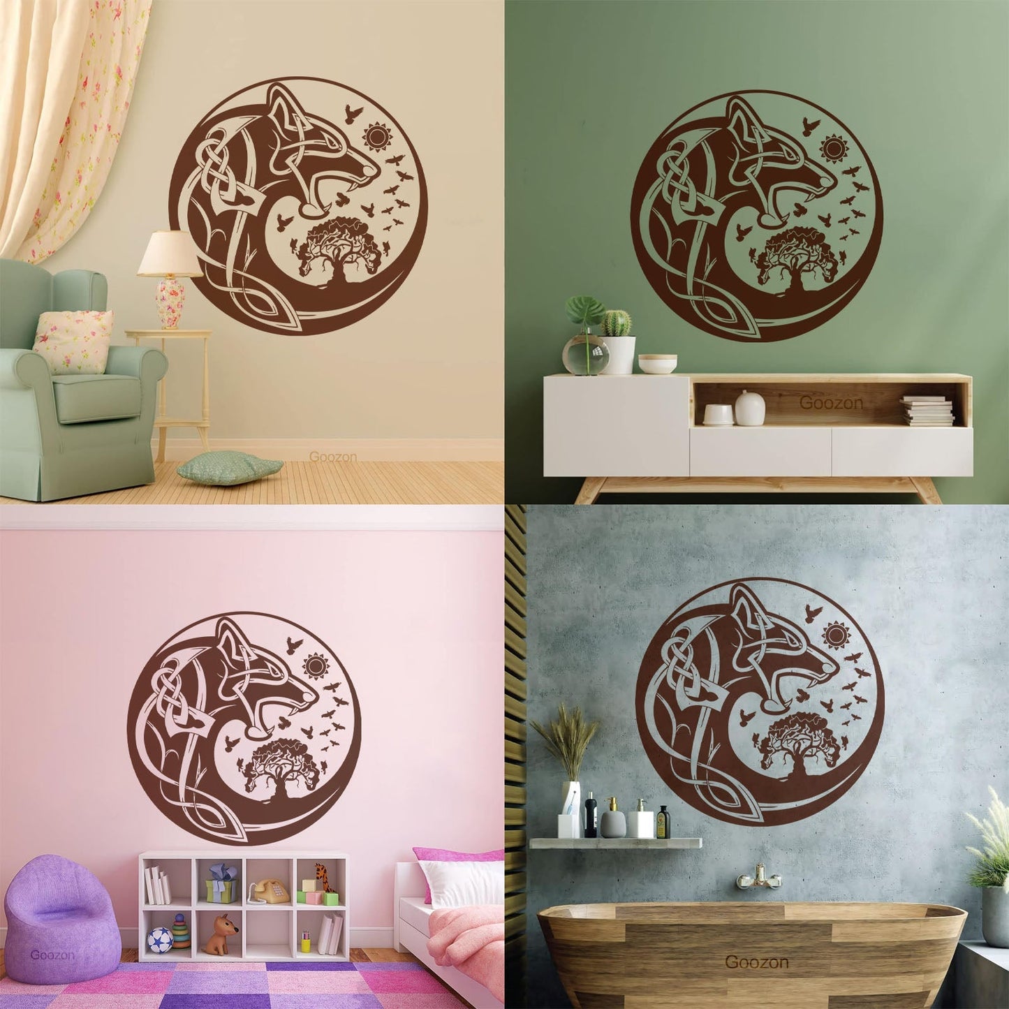 Celtic Symbols Wolf Tree Birds Patterns Sun Fine Carving Stickers Wall Beautification