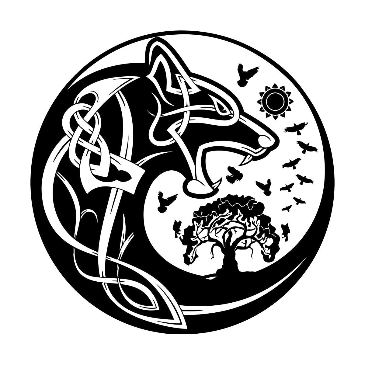 Celtic Symbols Wolf Tree Birds Patterns Sun Fine Carving Stickers Wall Beautification