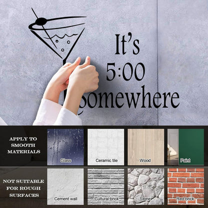 Lettering Decals Cocktail Time It'S Five O'Clock Somewhere Quote Margarita M Removable Without Leaving Glue