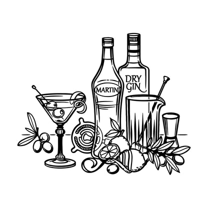 Wall Vinyl Sticker Decor Bar Cocktail Umbrella Martini Alcohol Drink Personalized Customization