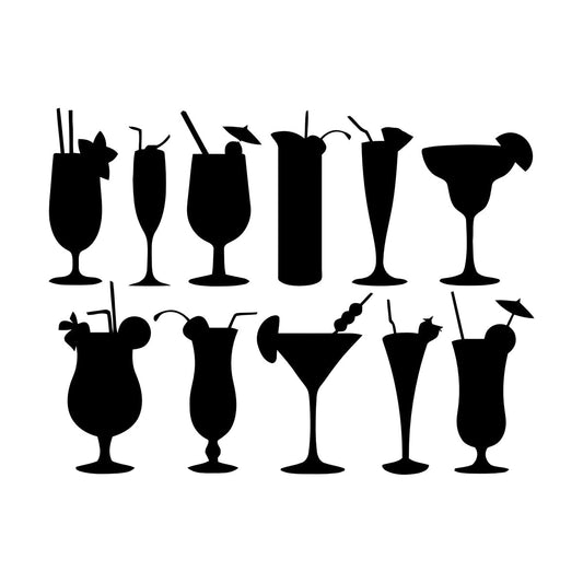 Wall Decals Paster Paper Cocktail Drink Beach Bar Party Glasses Cafe Removable Without Leaving Glue