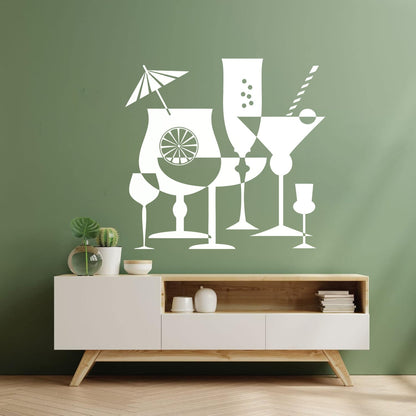 Wall Vinyl Sticker Decor Drink Glass Martini Cocktail Glass Collection Multiple Size Options