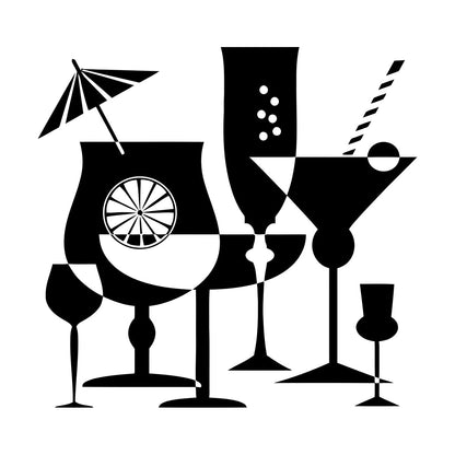 Wall Vinyl Sticker Decor Drink Glass Martini Cocktail Glass Collection Multiple Size Options