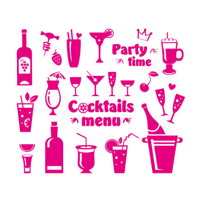 Fine Carving Stickers Drink Glass Martini Cocktail Menu Collection Cafe Waterproof
