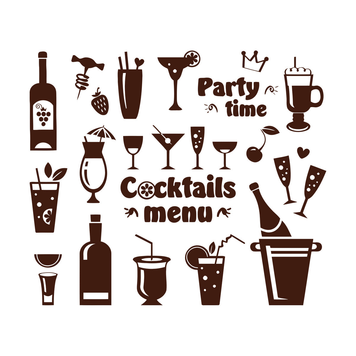 Fine Carving Stickers Drink Glass Martini Cocktail Menu Collection Cafe Waterproof