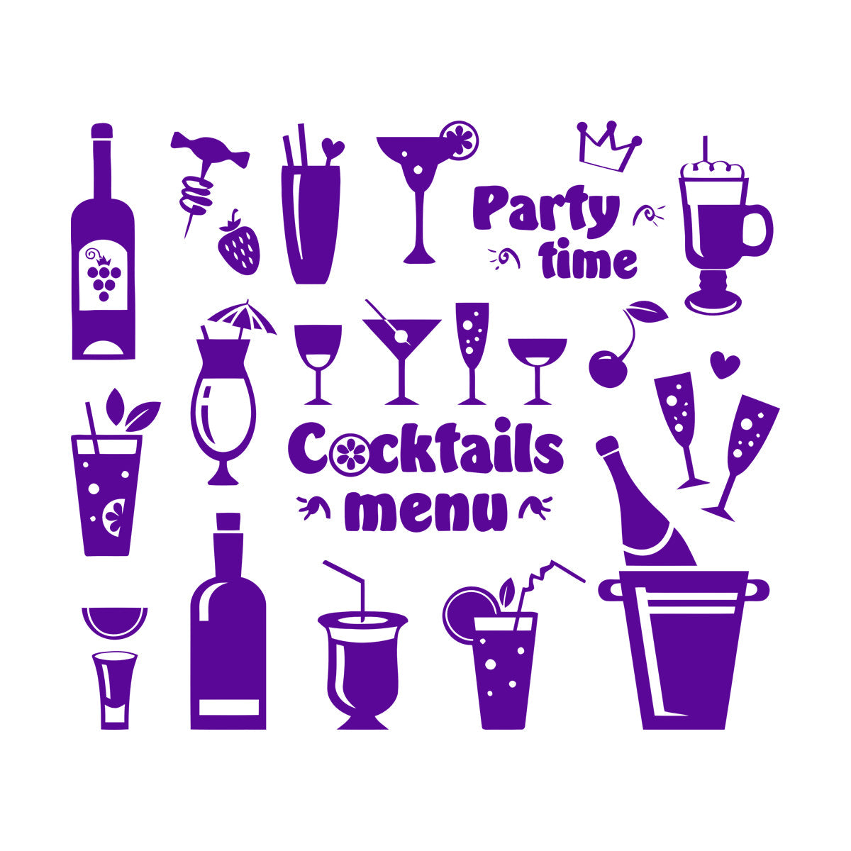 Fine Carving Stickers Drink Glass Martini Cocktail Menu Collection Cafe Waterproof