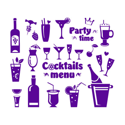 Fine Carving Stickers Drink Glass Martini Cocktail Menu Collection Cafe Waterproof