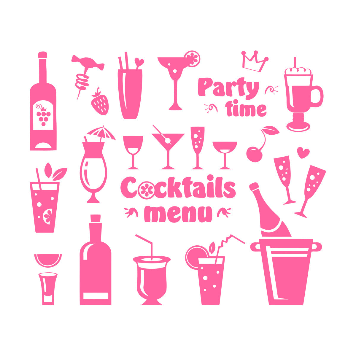 Fine Carving Stickers Drink Glass Martini Cocktail Menu Collection Cafe Waterproof